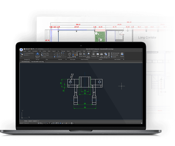 Interface do GstarCAD com projeto técnico